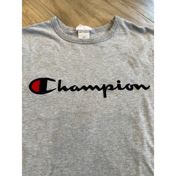 Champion T-Shirt Mens Medium Gray Logo 100% Cotton Crew Neck Short Sleeve - Picture 2 of 6
